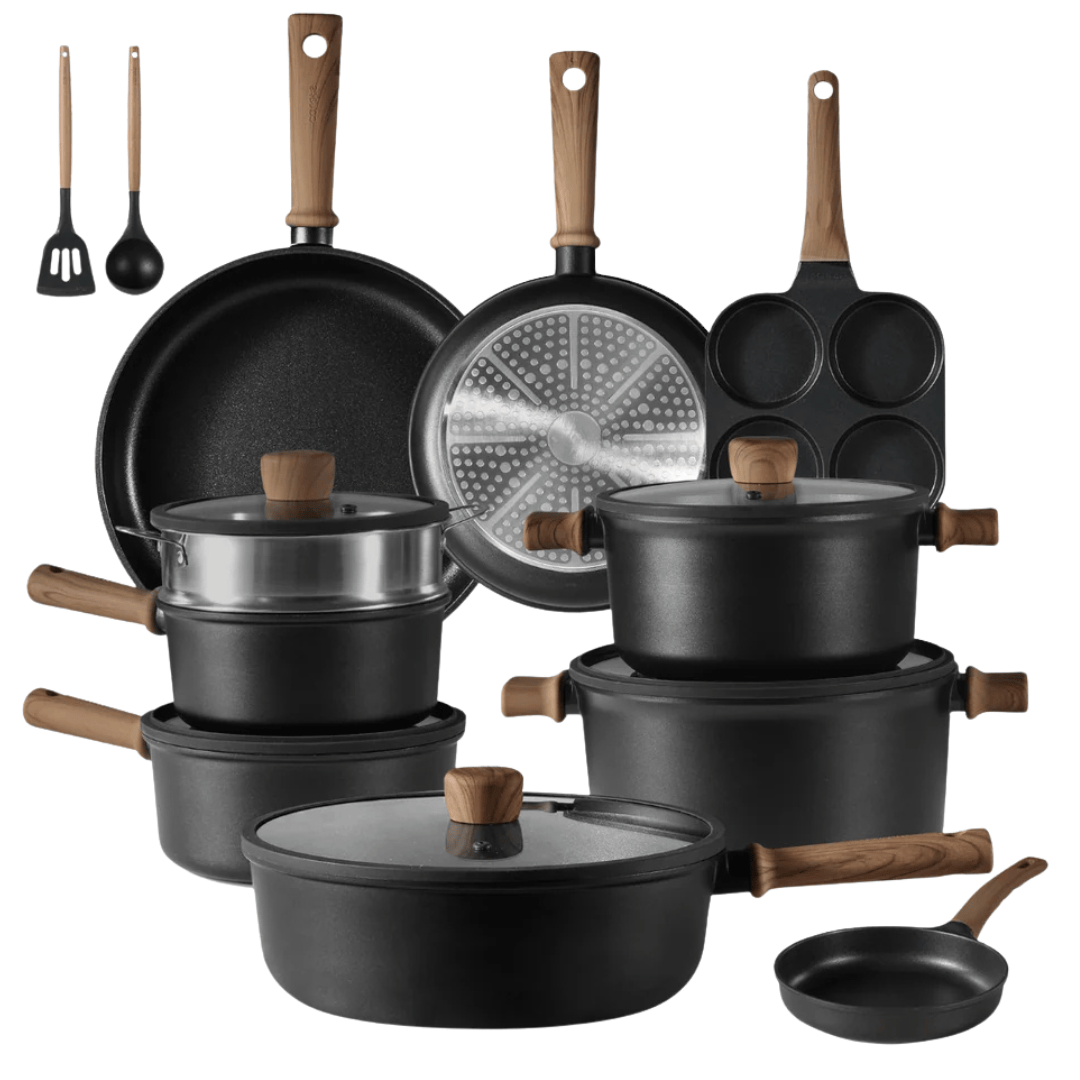 17-Piece Titanium-Reinforced Nonstick Cookware Set with Tempered Lids - Kim Mode