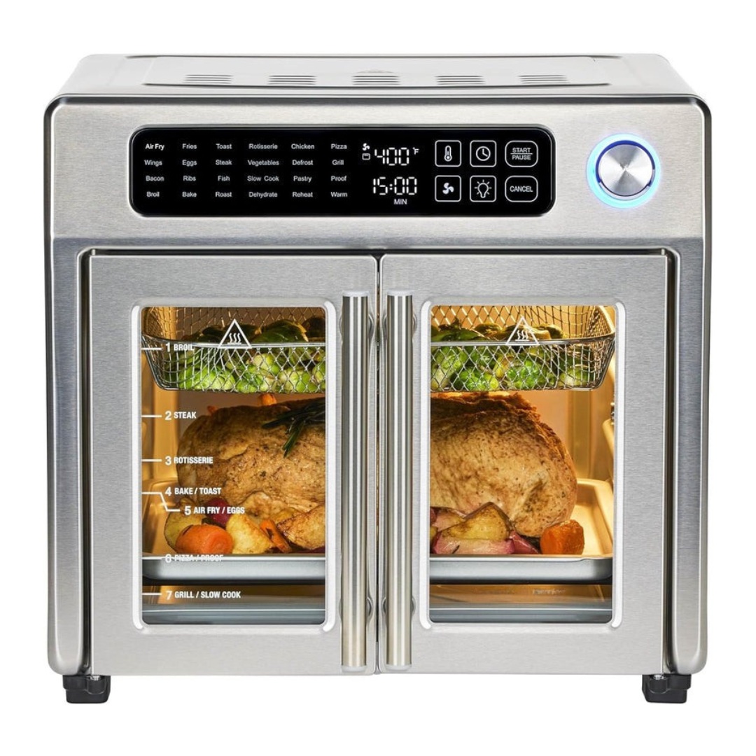 26-Quart French Door Air Fryer & Toaster Oven with 24 Cooking Programs