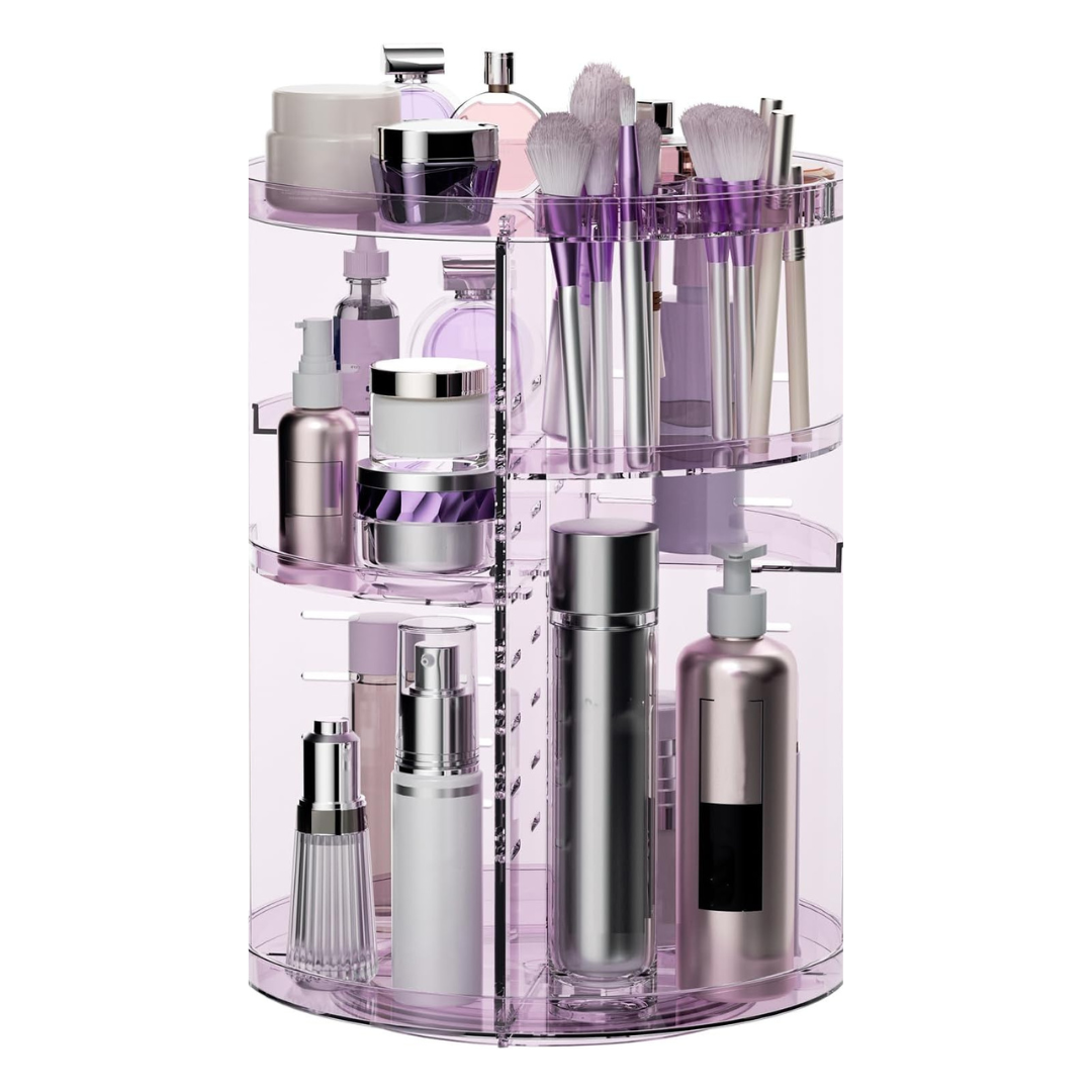 360 Rotating Adjustable Acrylic Makeup Organizer with Compartments
