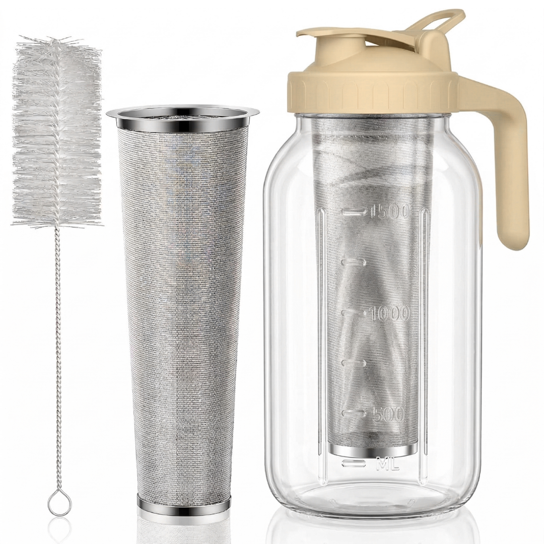 64oz Cold Brew Coffee Maker Glass Mason Pitcher with Filter and Lid