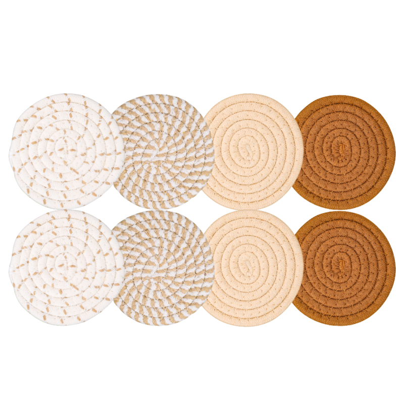 Absorbent Cotton Drink Coasters Set of 8 with Holder, 4 Colors