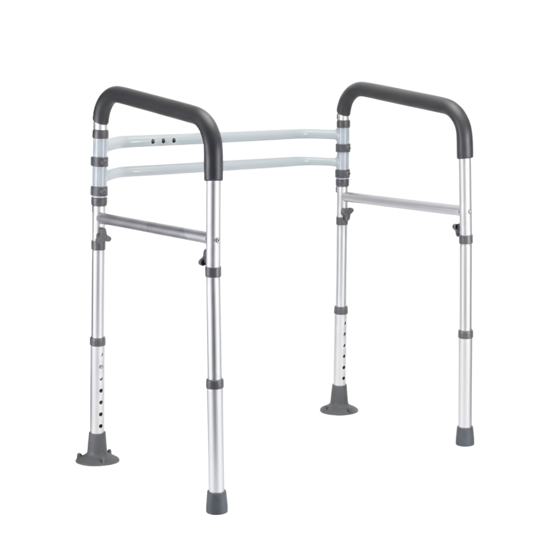 Adjustable Aluminum Toilet Support Rail with Grips, Foldable