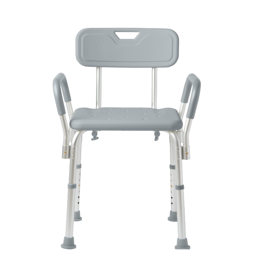 Aluminum Shower Chair with Backrest and Arms, Height Adjustable