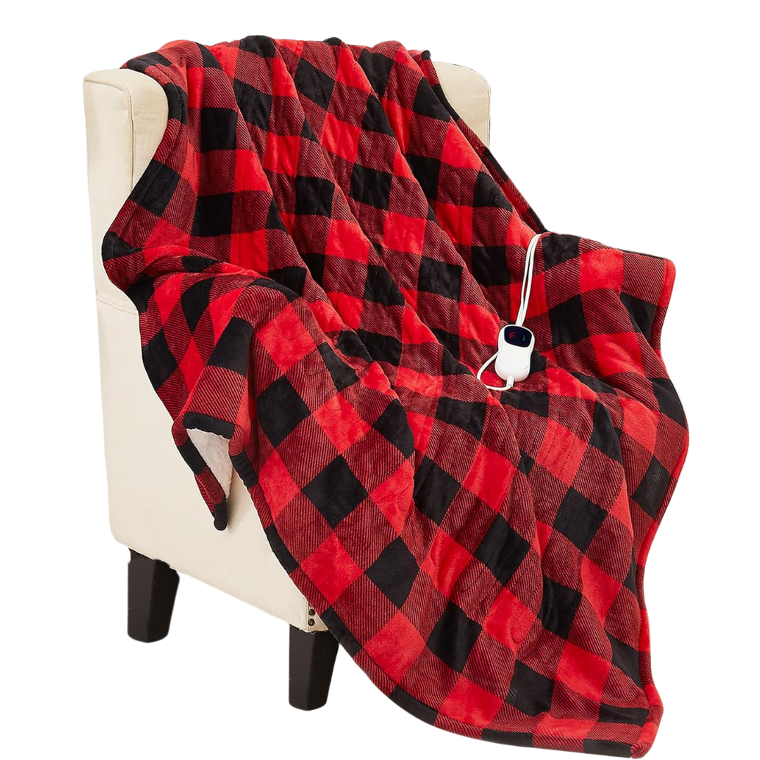 Heated Flannel Throw Blanket 10 Heat Levels 50x60 Checkered Collection