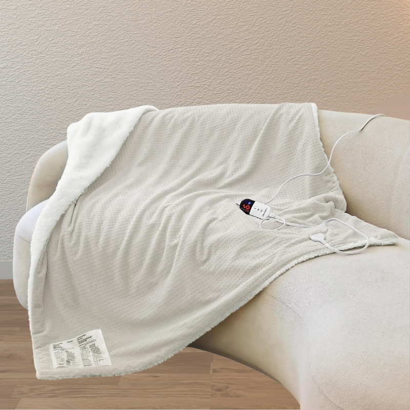 Waffle Electric Heated Blanket, 6 Levels, Digital Display and Auto Off