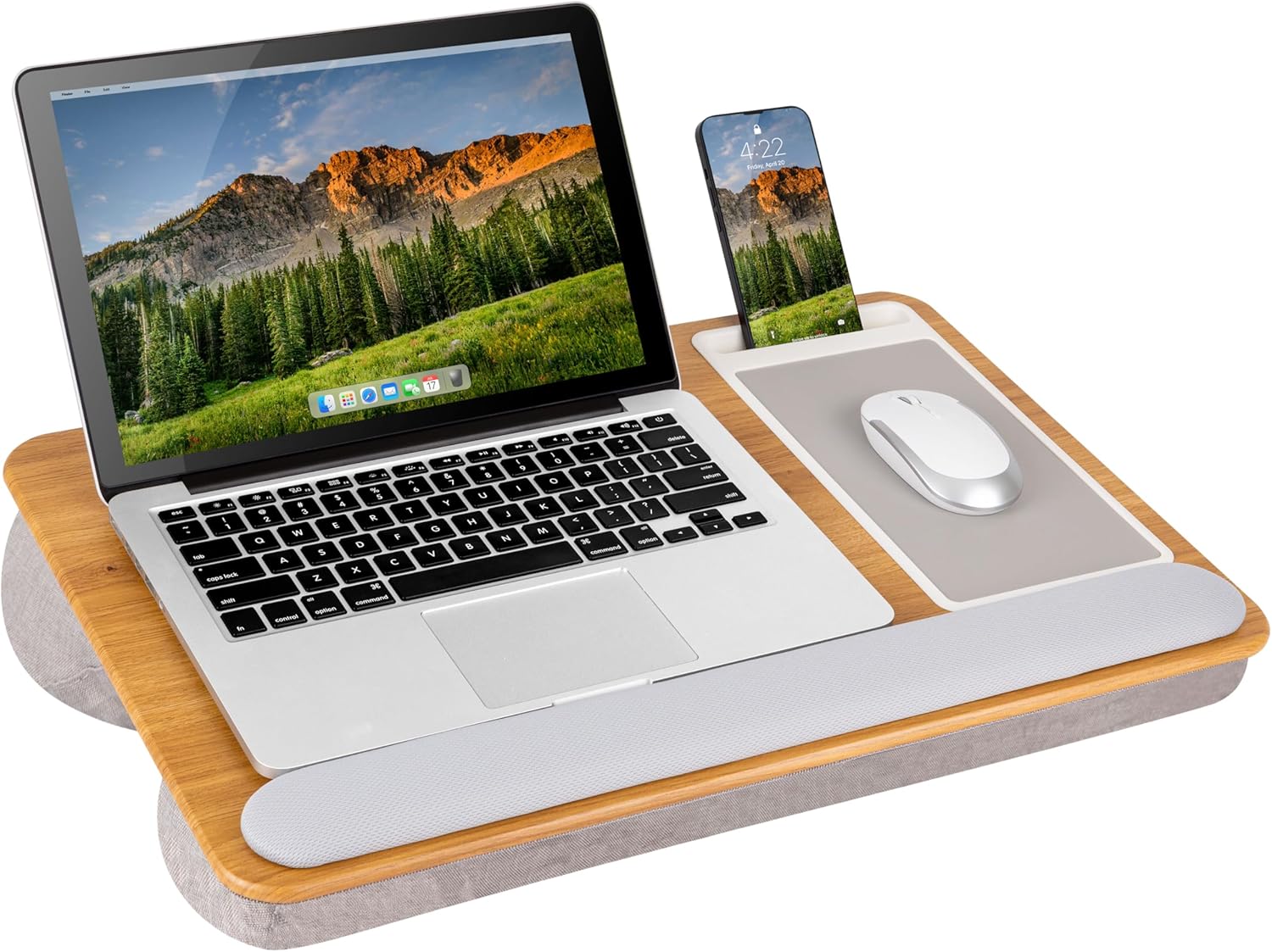 Portable Home Office Lap Desk with Mouse Pad, Cushion & Phone Slot