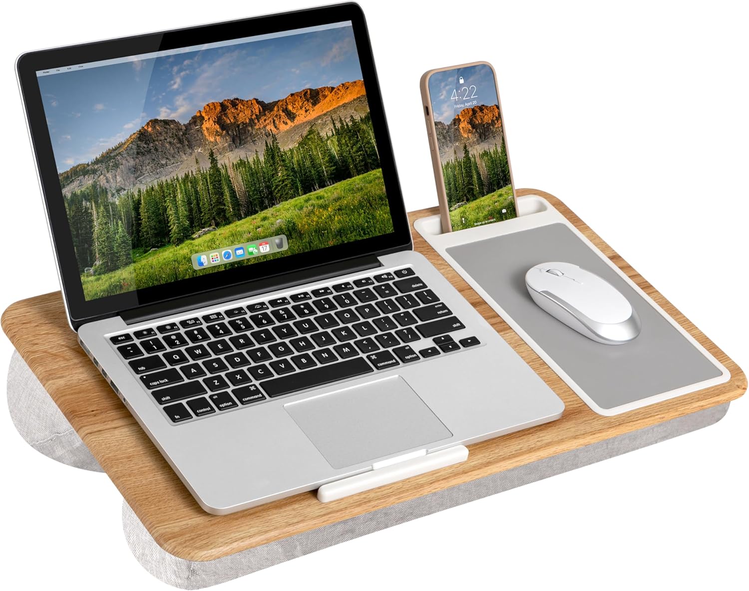 Portable Home Office Lap Desk with Mouse Pad, Cushion & Phone Slot