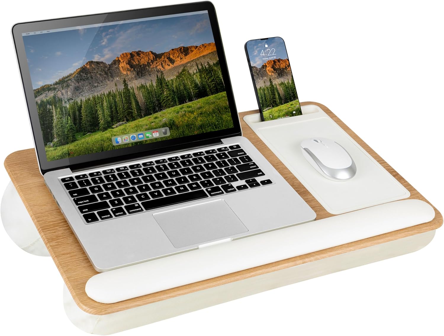 Portable Home Office Lap Desk with Mouse Pad, Cushion & Phone Slot