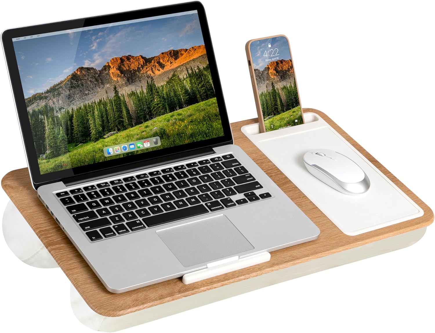 Portable Home Office Lap Desk with Mouse Pad, Cushion & Phone Slot