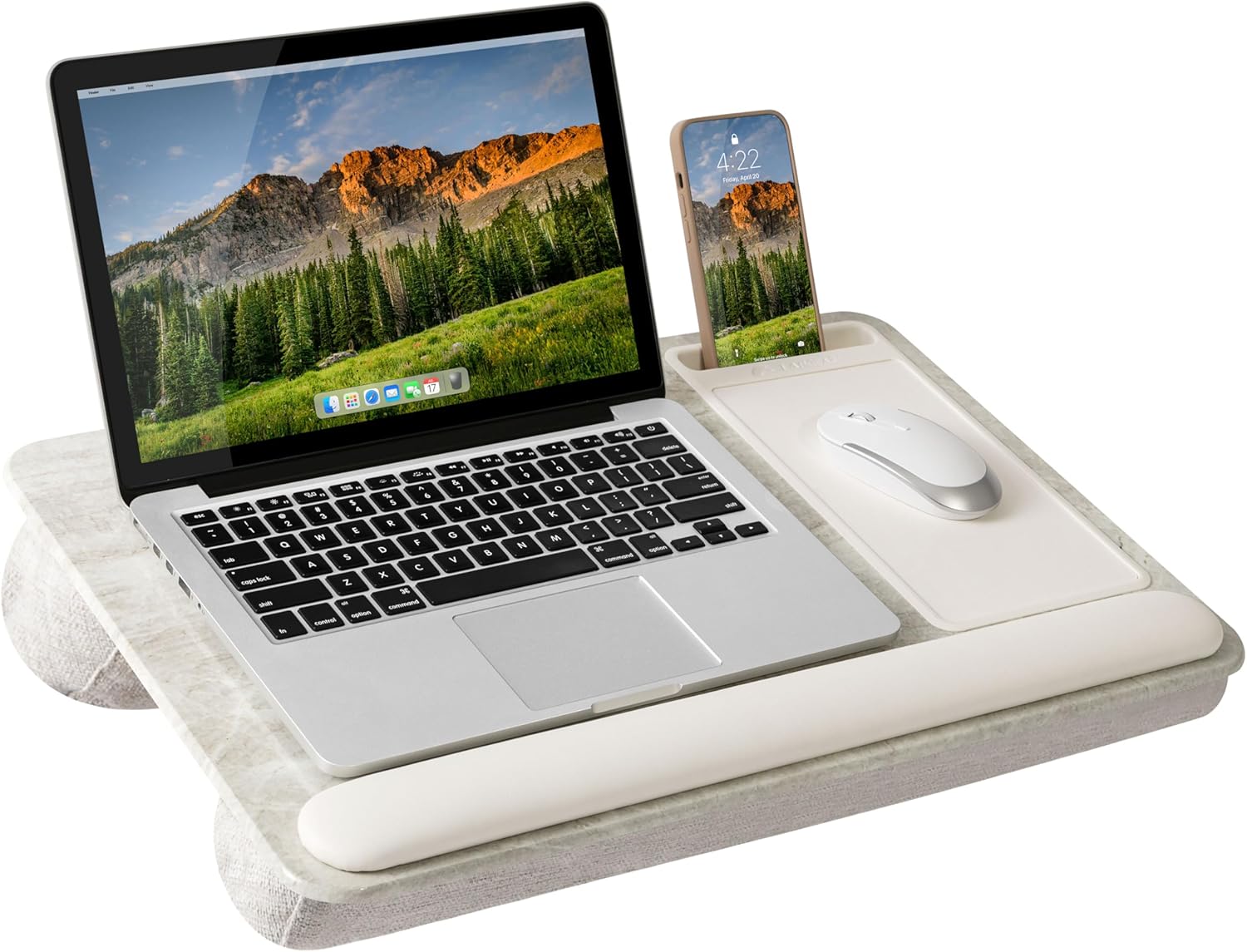 Portable Home Office Lap Desk with Mouse Pad, Cushion & Phone Slot
