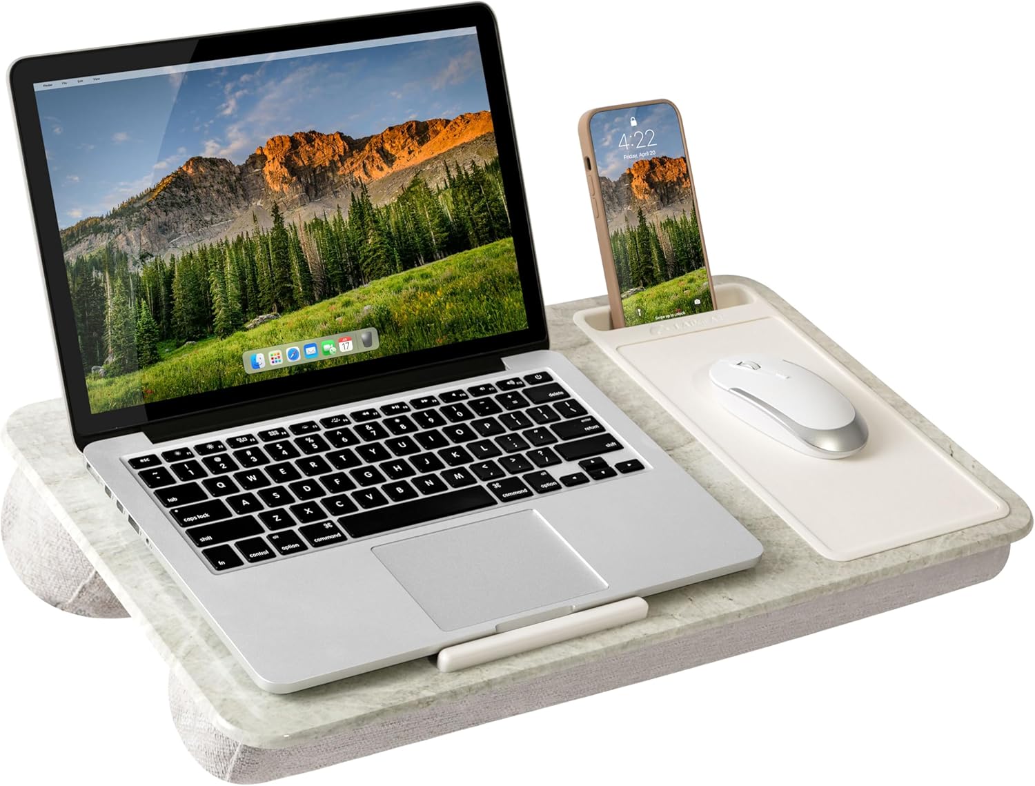 Portable Home Office Lap Desk with Mouse Pad, Cushion & Phone Slot