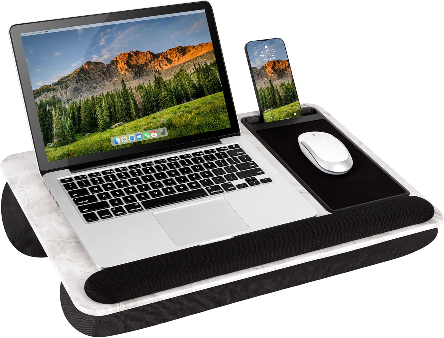 Portable Home Office Lap Desk with Mouse Pad, Cushion & Phone Slot