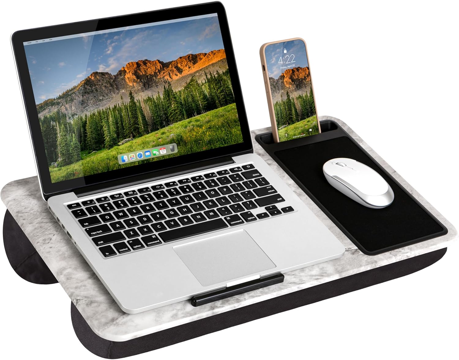Portable Home Office Lap Desk with Mouse Pad, Cushion & Phone Slot