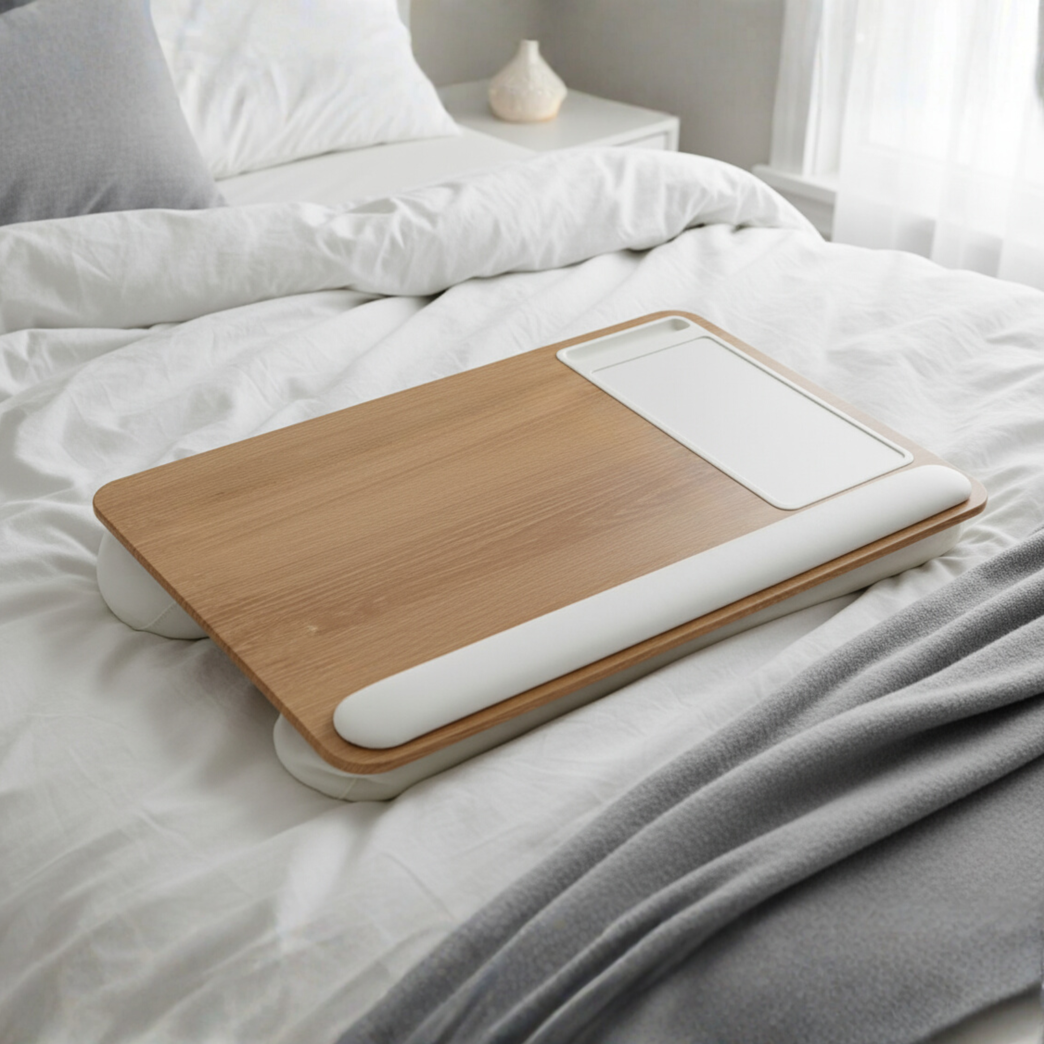 Portable Home Office Lap Desk with Mouse Pad, Cushion & Phone Slot