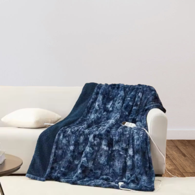 Faux Fur Sherpa Electric Heated Blanket with 9 Levels and Auto Off