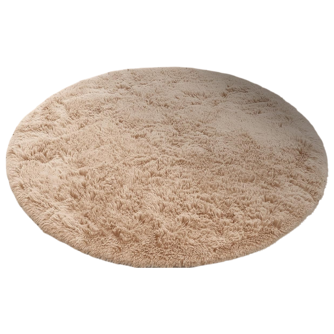 Round Machine Washable Area Rug with High Pile and Anti-Slip Backing