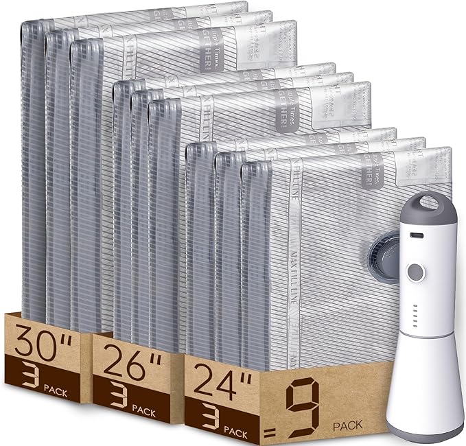 Vacuum Seal Bags for Travel, Packing with Rechargeable Air Pump